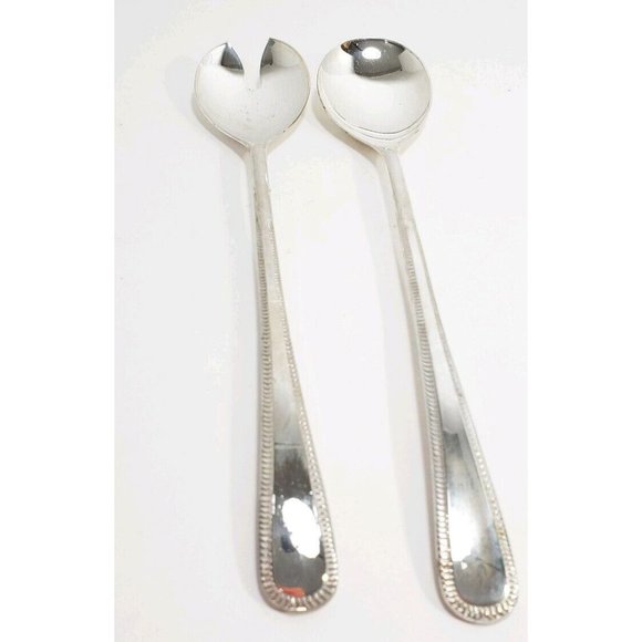 Vintage Brama EP on Zinc Silverplate Serving Fork Spoon salad set 9.5" flatware - Picture 6 of 8